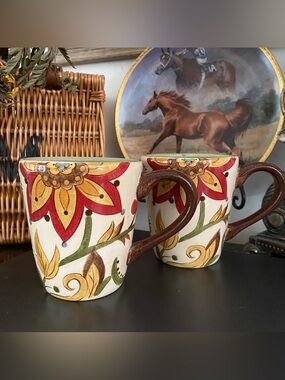 Pier 1 Imports 2pc Carynthum Coffee Mugs Handcrafted Porcelain Earthenware